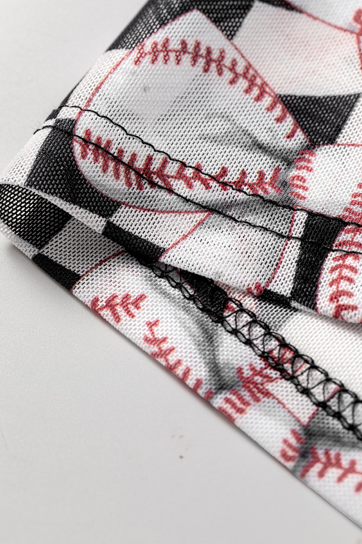 KaleaBoutique Stylish Checkered Baseball Bow Print High Neck Long Sleeve Mesh Top - KaleaBoutique.com
