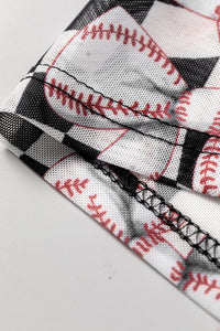 KaleaBoutique Stylish Checkered Baseball Bow Print High Neck Long Sleeve Mesh Top - KaleaBoutique.com