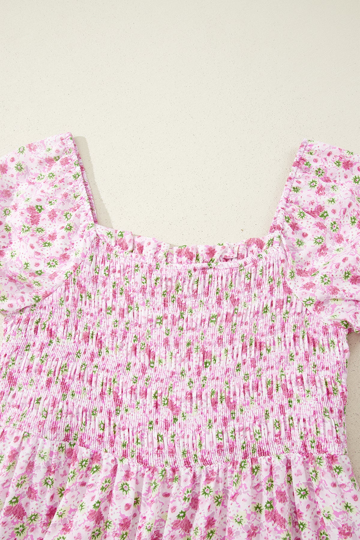 KaleaBoutique Comfortable Floral Short Bubble Sleeve Shirred High Waist Maxi Dress - KaleaBoutique.com
