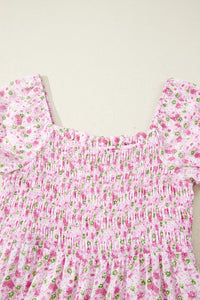 KaleaBoutique Comfortable Floral Short Bubble Sleeve Shirred High Waist Maxi Dress - KaleaBoutique.com