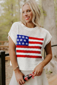 KaleaBoutique Stylish Flag Graphic Short Sleeve Sweater Top - KaleaBoutique.com