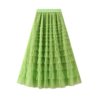 A-Line Mesh Ruffle Skirt Women's Temperament Sweet Long Skirt Slim Cupcake Dress Womens Clothing - KaleaBoutique.com