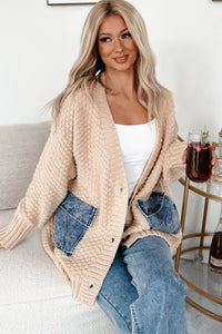 KaleaBoutique Comfortable Open Front Knitted Denim Pocket Patchwork Cardigan - KaleaBoutique.com