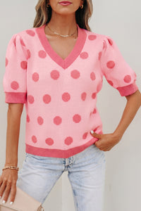 KaleaBoutique Comfortable Polka Dot Puff Short Sleeve Sweater Top - KaleaBoutique.com