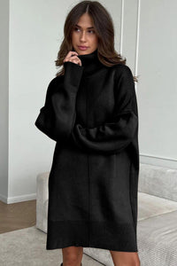 KaleaBoutique Comfortable Solid Color Turtleneck Drop Shoulder Loose Sweater Dress - KaleaBoutique.com