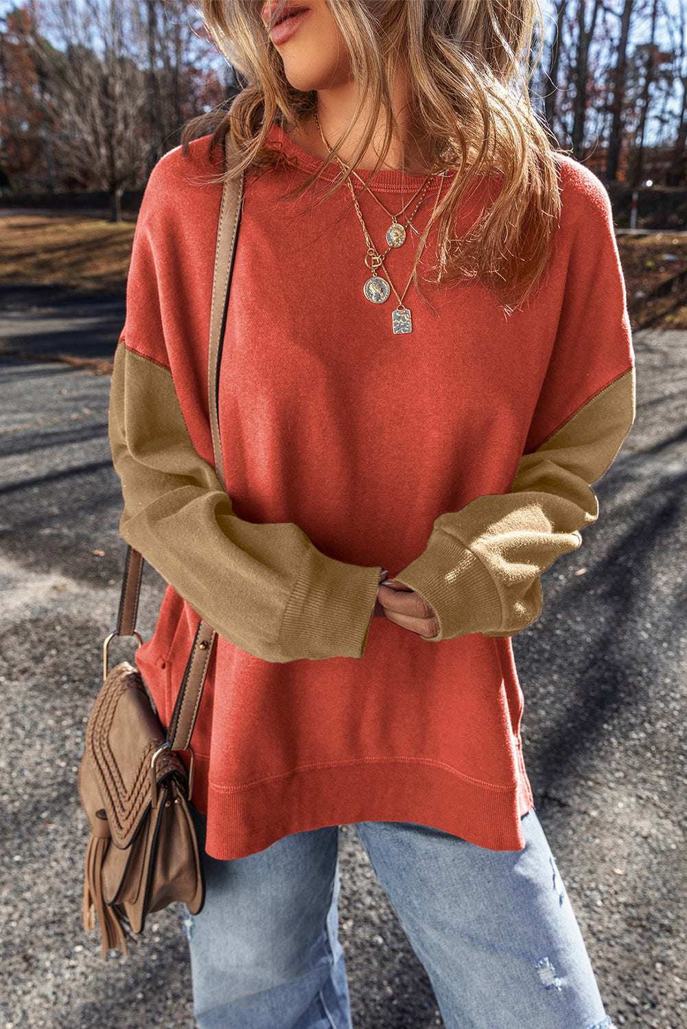 KaleaBoutique Two Tone Patchwork Drop Shoulder Pullover Sweatshirt - KaleaBoutique.com