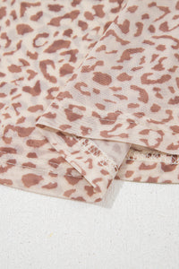 KaleaBoutique Stylish Leopard Print Foldover Off Shoulder Long Sleeve Mesh Top - KaleaBoutique.com