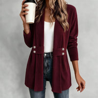 Women's Open-Front Ribbed Cardigan with Button Tabs - KaleaBoutique.com