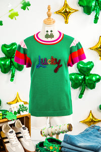 KaleaBoutique Stylish Shiny Lucky Striped Flutter Sleeve Round Neck Sweater - KaleaBoutique.com