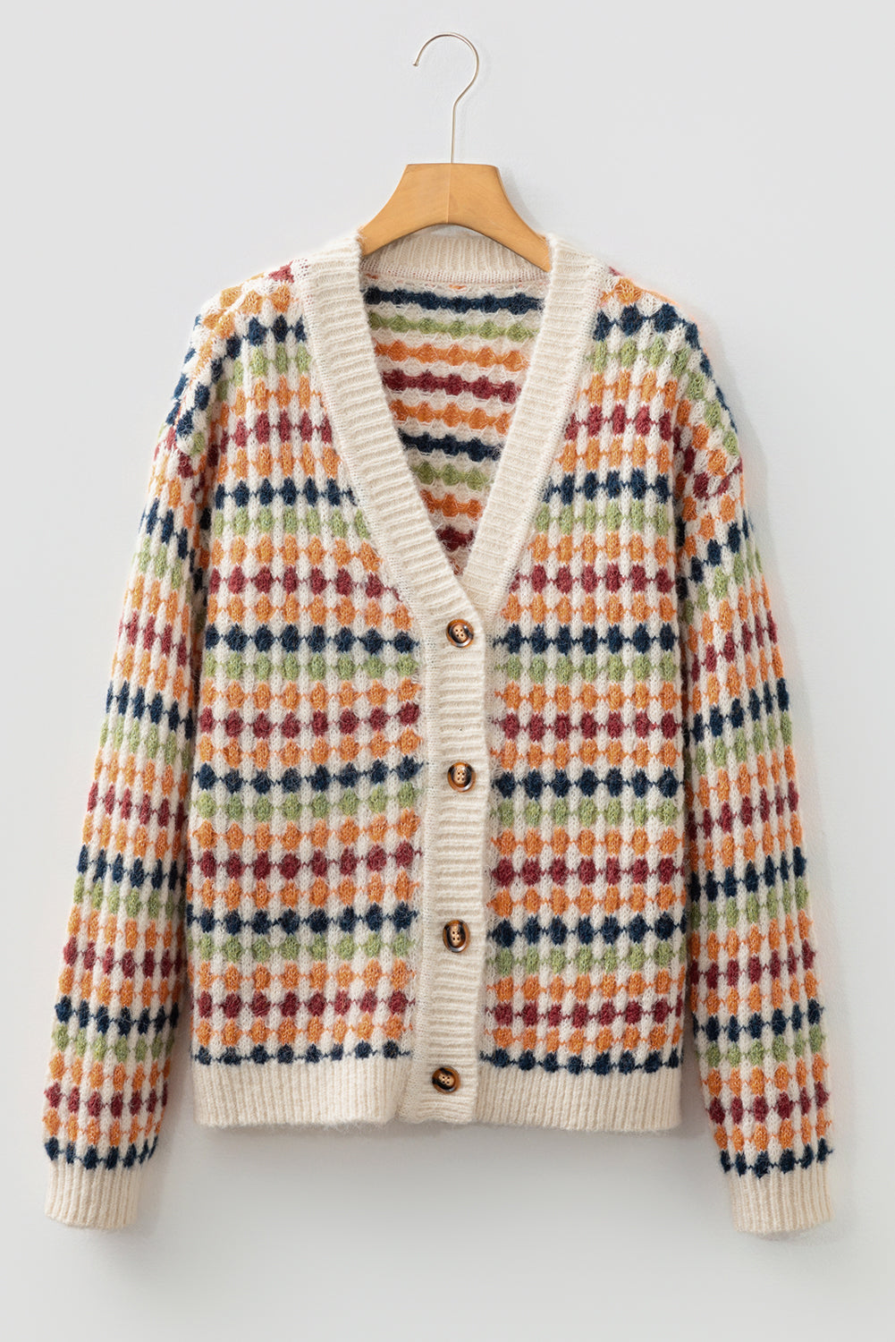 KaleaBoutique Stylish Dotty Pattern Knit Button Front V Neck Sweater Cardigan - KaleaBoutique.com