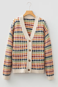 KaleaBoutique Stylish Dotty Pattern Knit Button Front V Neck Sweater Cardigan - KaleaBoutique.com