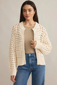 KaleaBoutique Stylish Hollowed Pattern Knit Zip Up Drop Shoulder Sweater Cardigan - KaleaBoutique.com