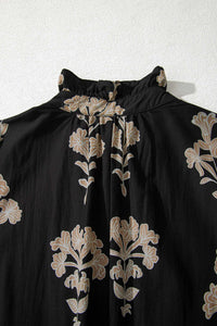 KaleaBoutique Comfortable Floral Print Frilled Collar Short Puff Sleeve Maxi Dress - KaleaBoutique.com