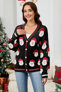 KaleaBoutique Stylish Christmas Santa Claus Pattern Button V Neck Sweater Cardigan - KaleaBoutique.com