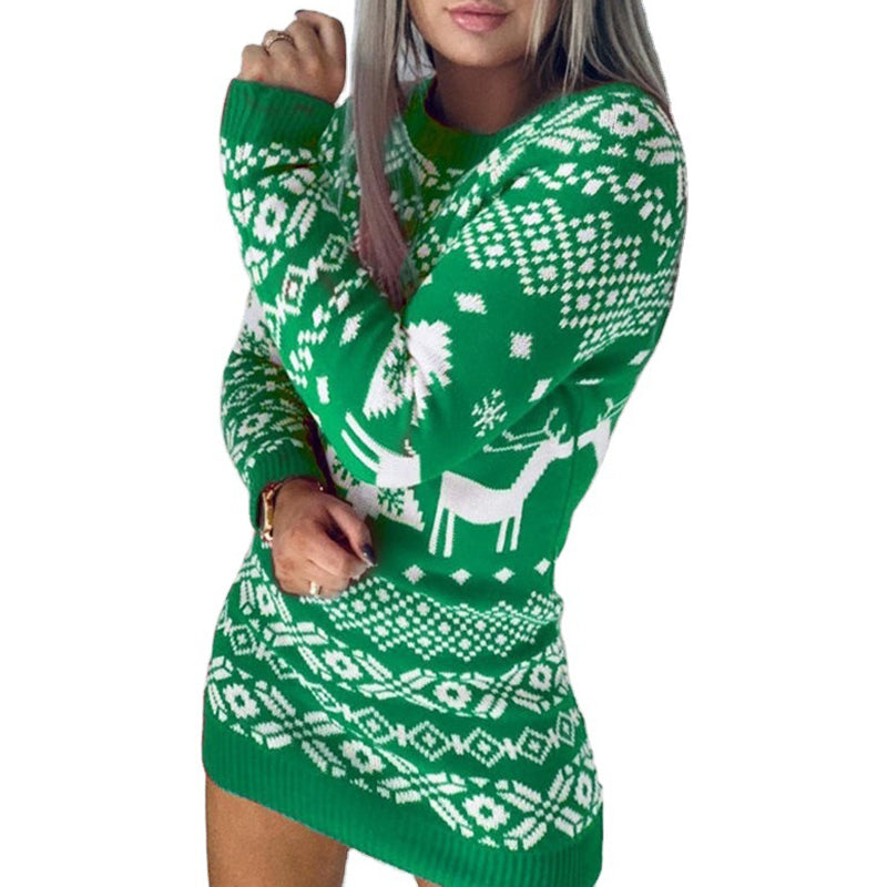 Women's Reindeer Snowflake and Heart Crew-Neck Christmas Sweater - KaleaBoutique.com