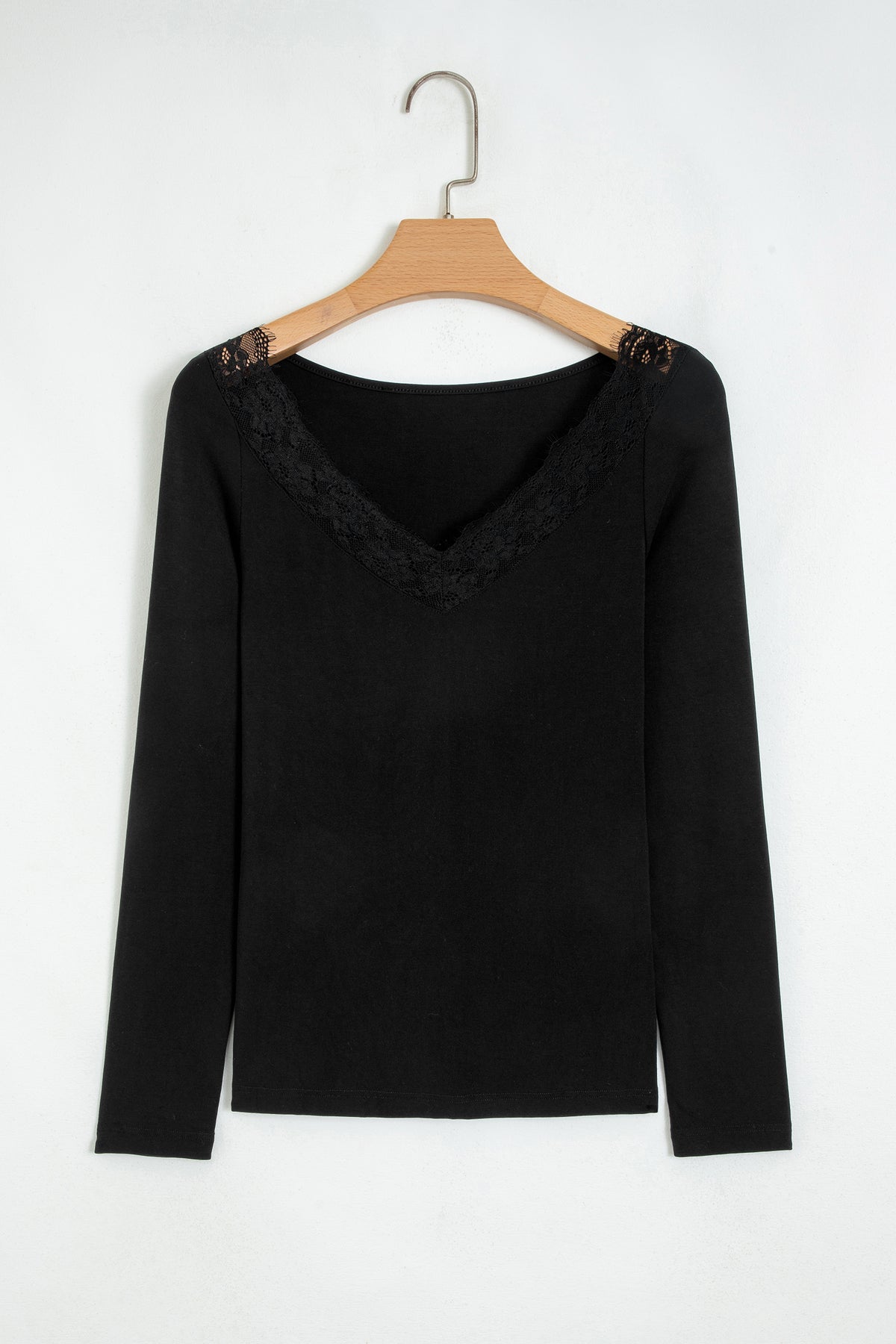 KaleaBoutique Stylish Beautiful Lace Trim Elegant Neckline Long Sleeve Slim Top - KaleaBoutique.com