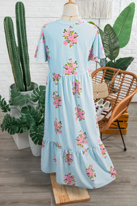 KaleaBoutique Comfortable Notched Neck Flutter Short Sleeve Floral Print Maxi Dress - KaleaBoutique.com