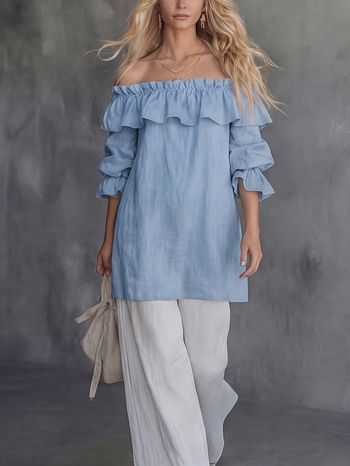 One-shoulder Ruffled Puff-sleeve Loose-fit Blouse - KaleaBoutique.com