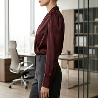 Women's V-Neck Gathered-Shoulder Long-Sleeve Blouse
