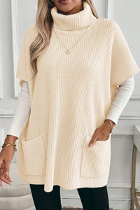 KaleaBoutique Comfortable Plain Knit Casual Turtleneck Short Sleeve Tunic Sweater with Pockets - KaleaBoutique.com