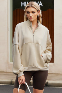 KaleaBoutique Stylish Half Zip Stand Collar Exposed Seam Solid Color Casual Sweatshirt - KaleaBoutique.com