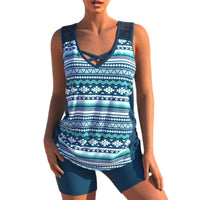 Women's Printed Crisscross Swim Top and Shorts 2 PC Tankini Set - KaleaBoutique.com