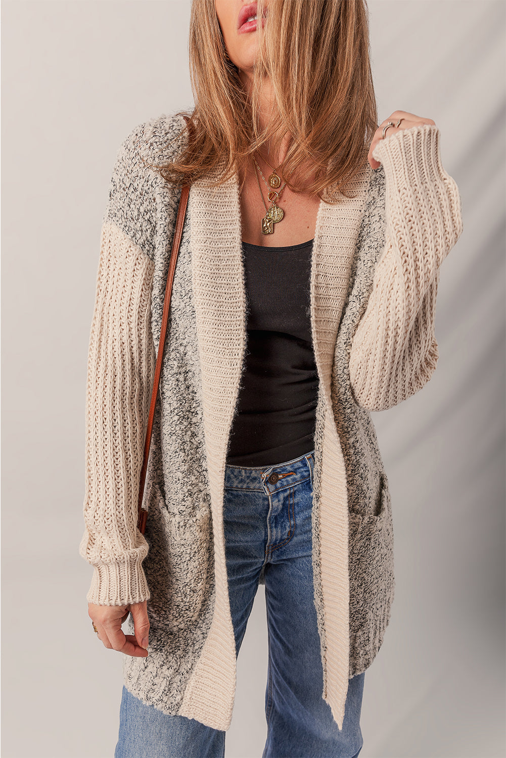 KaleaBoutique Comfortable Color Block Side Pockets Open Front Cardigan - KaleaBoutique.com