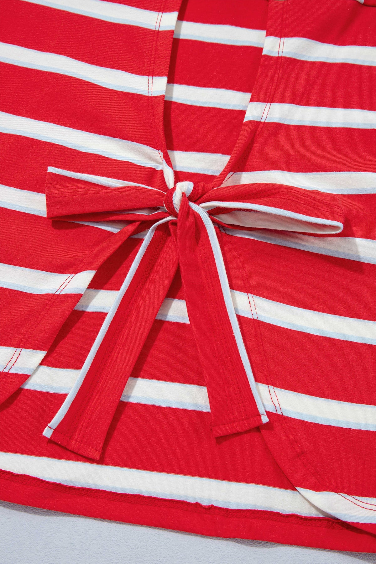 KaleaBoutique Stylish Striped Bow Tie Hollowed Back 7/8 Sleeve Casual T-Shirt - KaleaBoutique.com