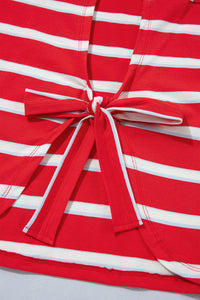 KaleaBoutique Stylish Striped Bow Tie Hollowed Back 7/8 Sleeve Casual T-Shirt - KaleaBoutique.com