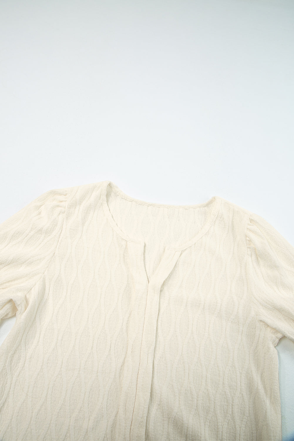 KaleaBoutique Chic Solid Color Textured Notched Neck Puff Sleeve Blouse - KaleaBoutique.com