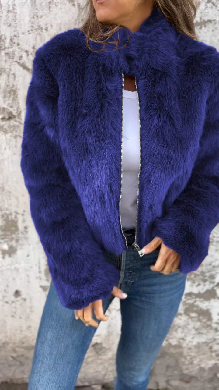 KaleaBoutique Women's Faux-Fur Stand-Collar Zip Jacket - KaleaBoutique.com