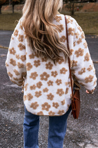 Cute Flower Pattern Button Up Fleece Jacket - KaleaBoutique.com
