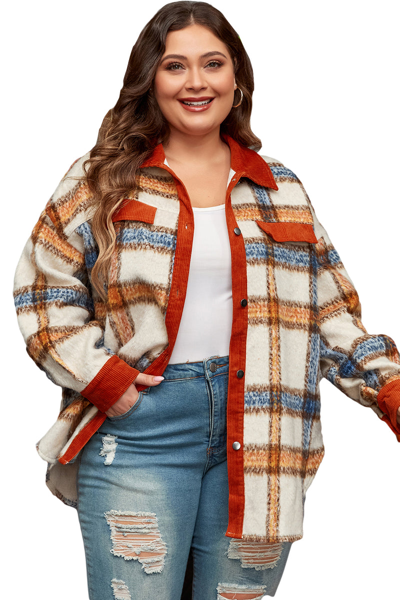 KaleaBoutique Plus Size Plaid Print Collared Buttoned Jacket - KaleaBoutique.com