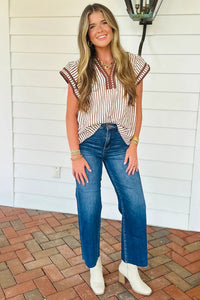 KaleaBoutique Stylish Double Ruffled Short Sleeve V Neck Blouse - KaleaBoutique.com