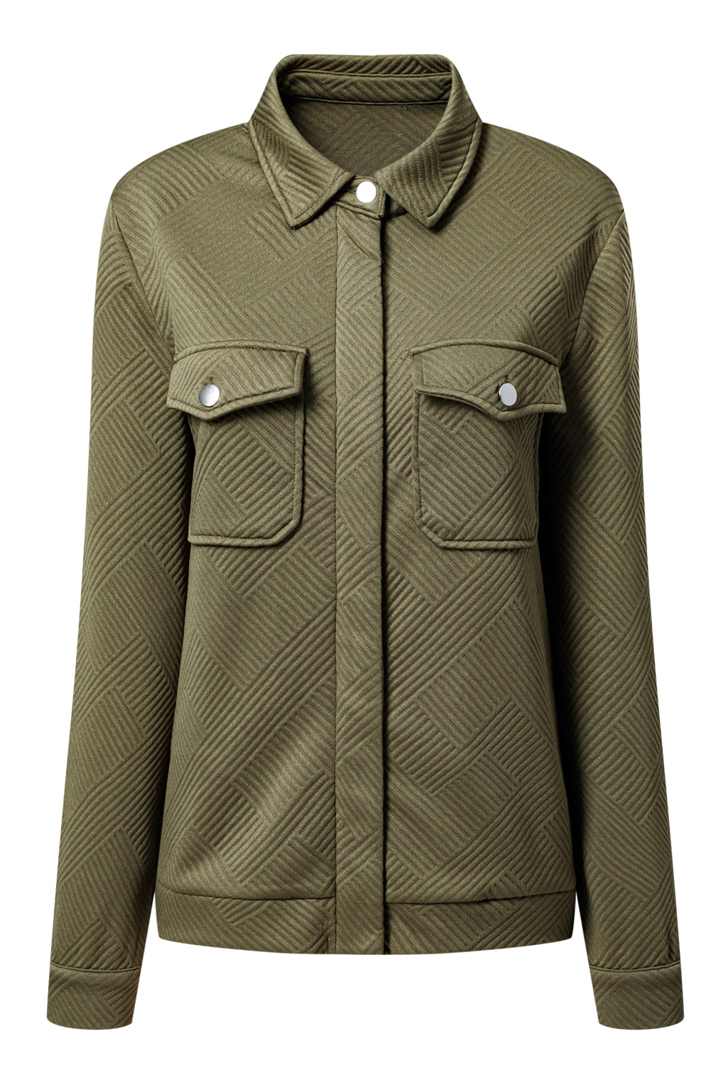 Solid Color Zip Up Button Flap Pocket Shirt Collar Jackets - KaleaBoutique.com