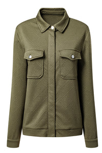 Solid Color Zip Up Button Flap Pocket Shirt Collar Jackets - KaleaBoutique.com
