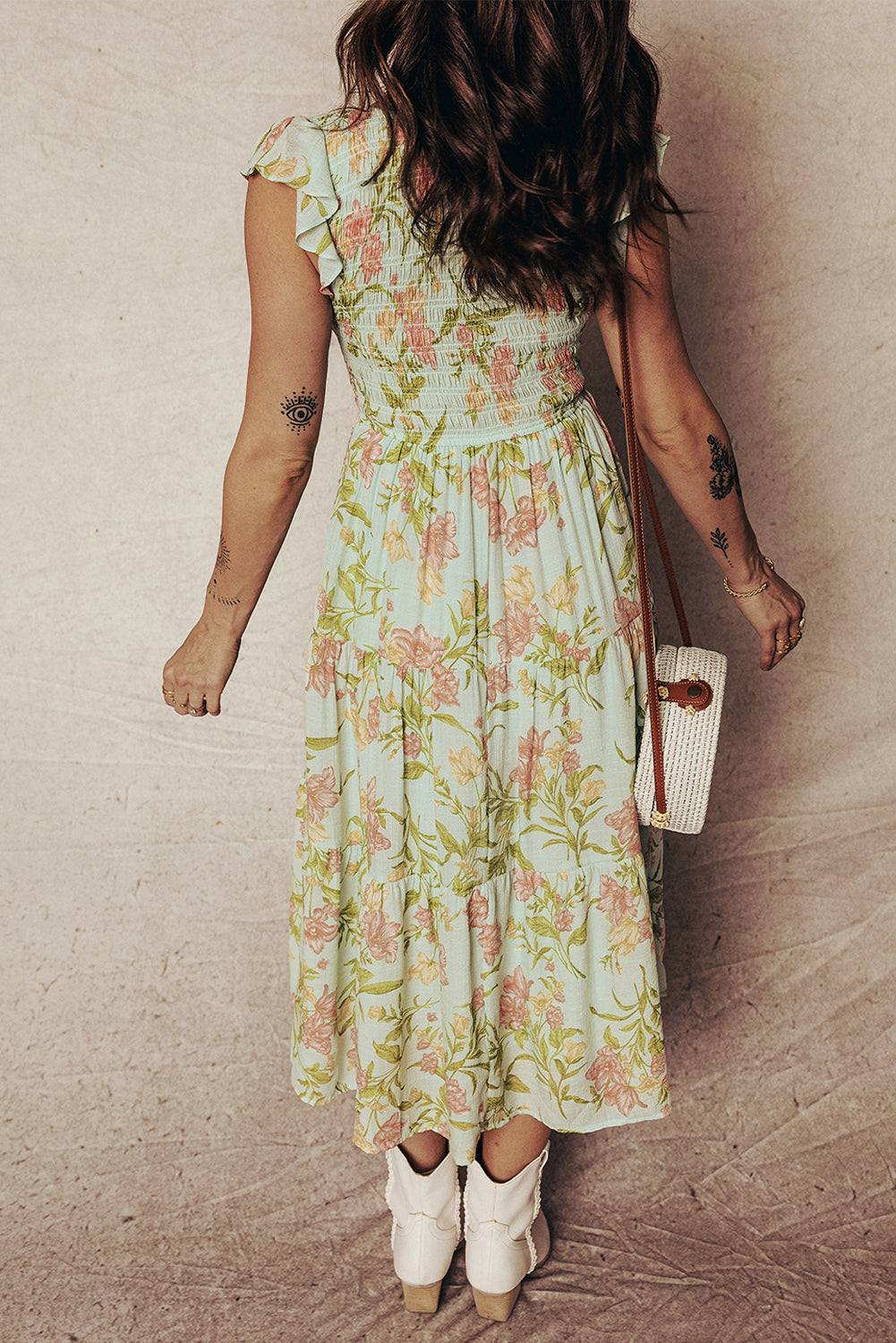 Smocked Bodice Ruffled Sleeveless Tiered Floral Maxi Dress - KaleaBoutique.com