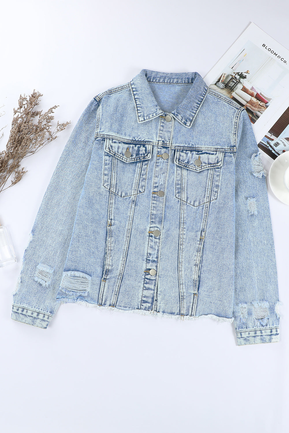 KaleaBoutieque Chic Lapel Distressed Raw Hem Buttons Denim Jacket - KaleaBoutique.com