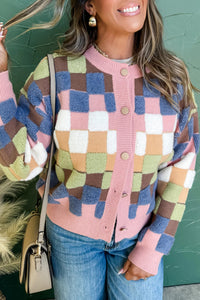 KaleaBoutique Stylish Plush Checkered Pattern Button Front Cardigan Sweater - KaleaBoutique.com