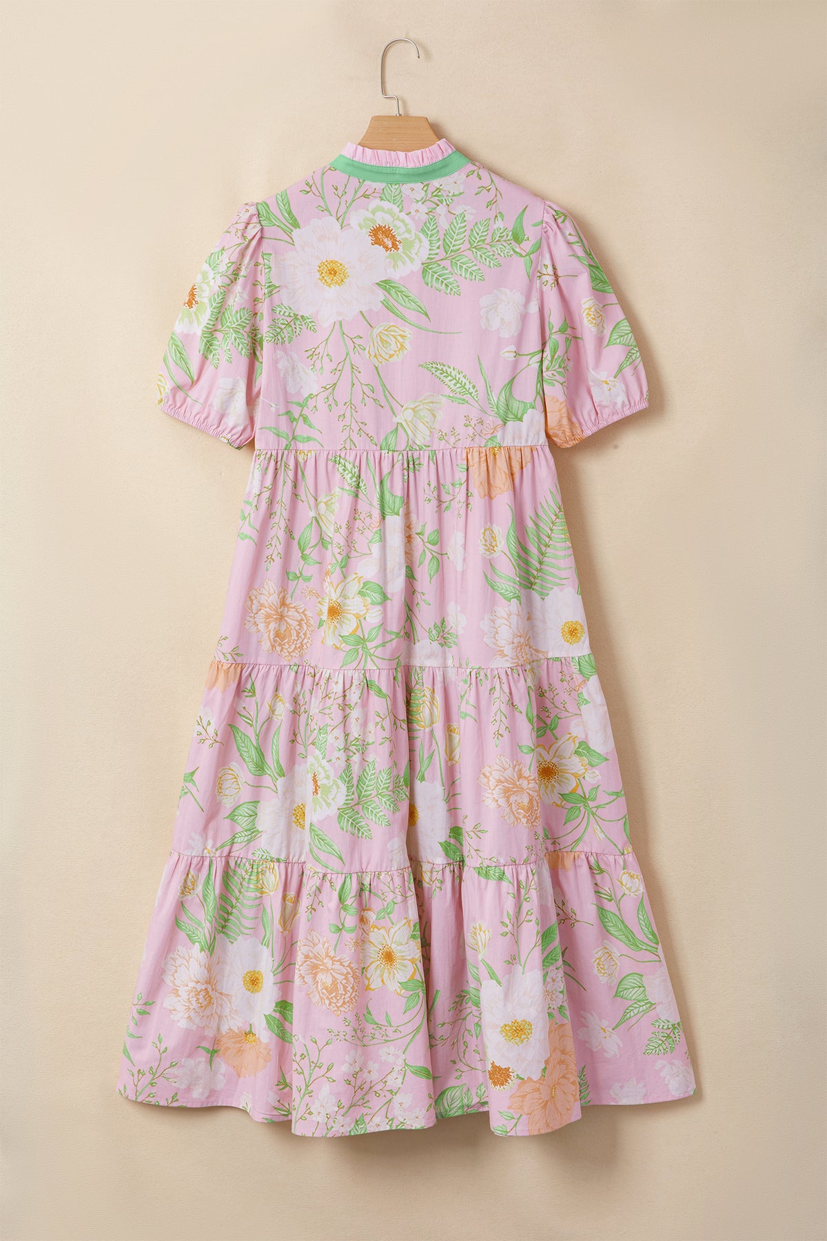 KaleaBoutique Comfortable Floral Print Short Puff Sleeve High Waist Tiered Maxi Dress - KaleaBoutique.com