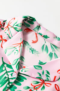 KaleaBoutique Stylish Christmas Berries Plant Print Satin Long Sleeve Pajama Set - KaleaBoutique.com