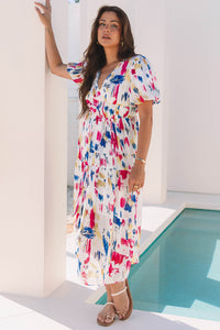 KaleaBoutique Stylish Abstract Print Short Puff Sleeve Tiered Maxi Dress - KaleaBoutique.com
