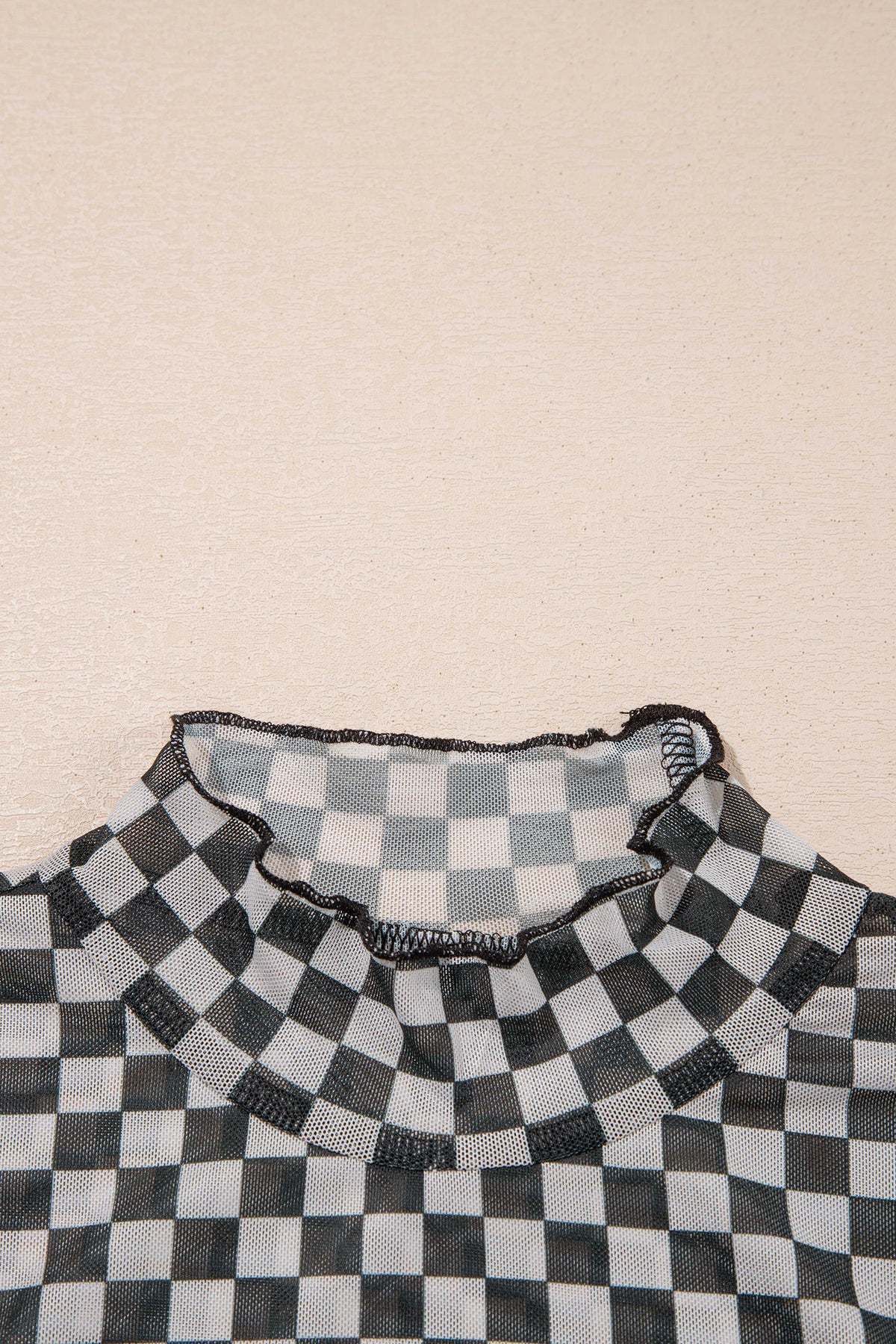 KaleaBoutique Stylish Plaid Stand Neck Long Sleeve Mesh Top - KaleaBoutique.com