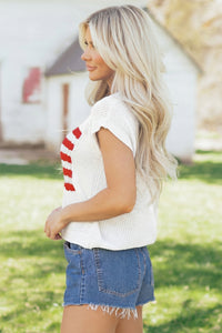 KaleaBoutique Stylish Flag Graphic Short Sleeve Sweater Top - KaleaBoutique.com