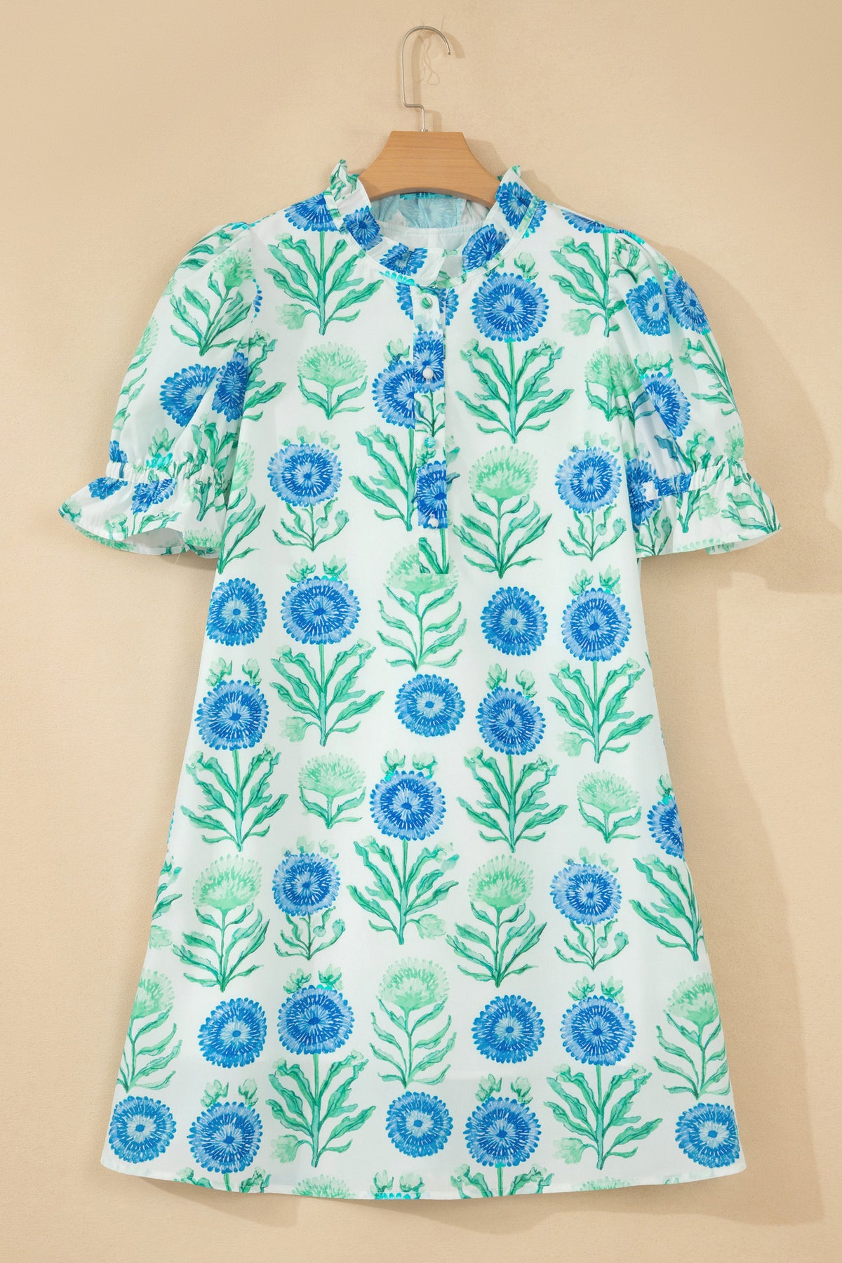 KaleaBoutique Comfortable Floral Print Half Button Frilly Short Sleeve Dress - KaleaBoutique.com