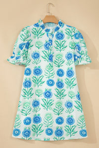 KaleaBoutique Comfortable Floral Print Half Button Frilly Short Sleeve Dress - KaleaBoutique.com