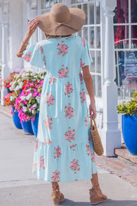 KaleaBoutique Comfortable Notched Neck Flutter Short Sleeve Floral Print Maxi Dress - KaleaBoutique.com