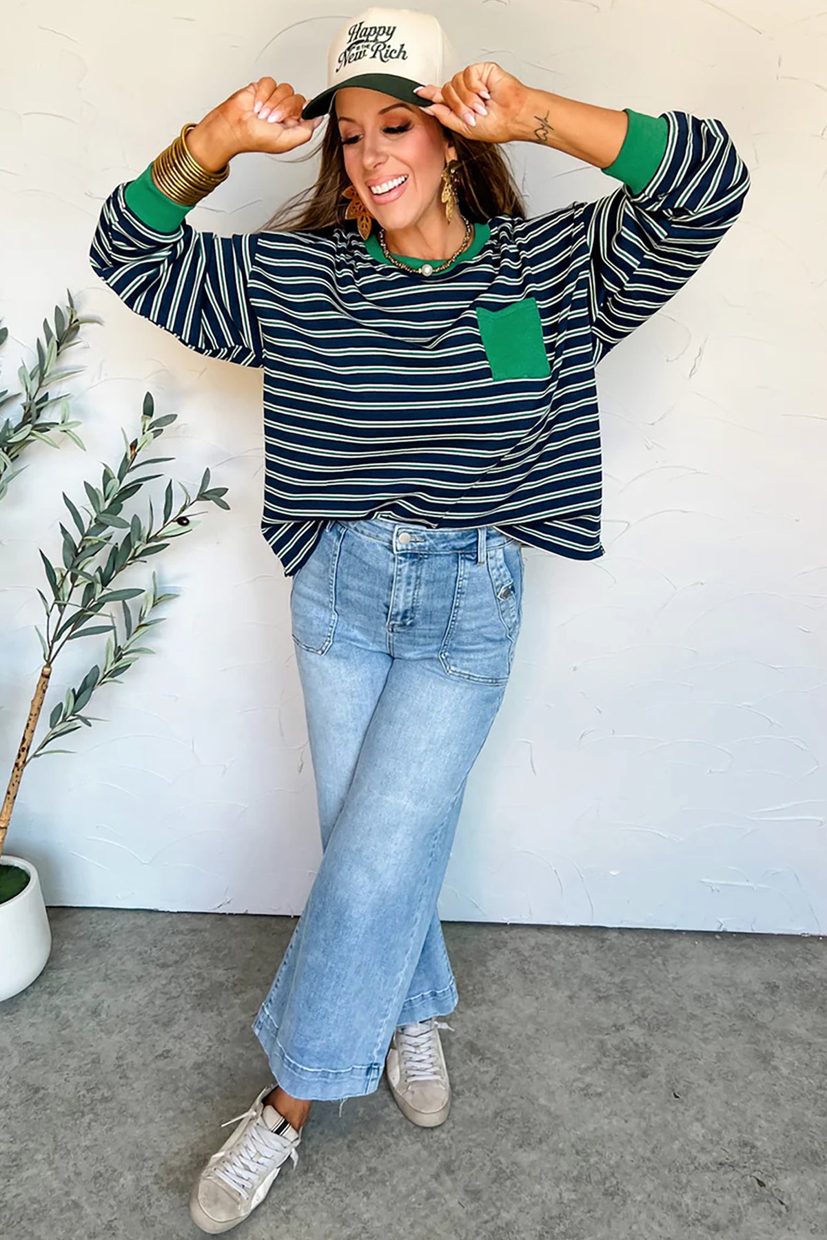 KaleaBoutique Ribbed Color Block Patchwork Crew Neck Patch Pocket Long Sleeve Top - KaleaBoutique.com