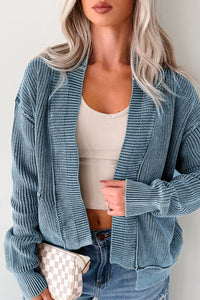 KaleaBoutique Stylish Mineral Wash Exposed Seam Patchwork Knit Open Sweater Cardigan - KaleaBoutique.com