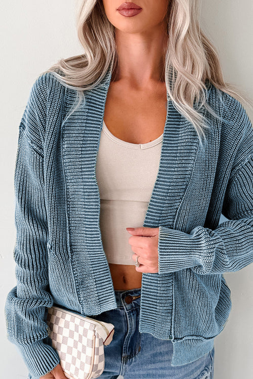 KaleaBoutique Stylish Mineral Wash Exposed Seam Patchwork Knit Open Sweater Cardigan - KaleaBoutique.com